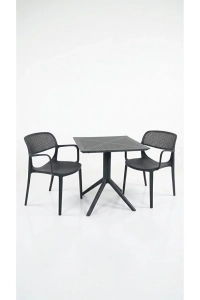 Barby 2 Kişilik Bistro Set 70x70 Sorty Masa 2 Adet Barby Kollu Koltuk Cafe Bahçe Balkon Mini Set